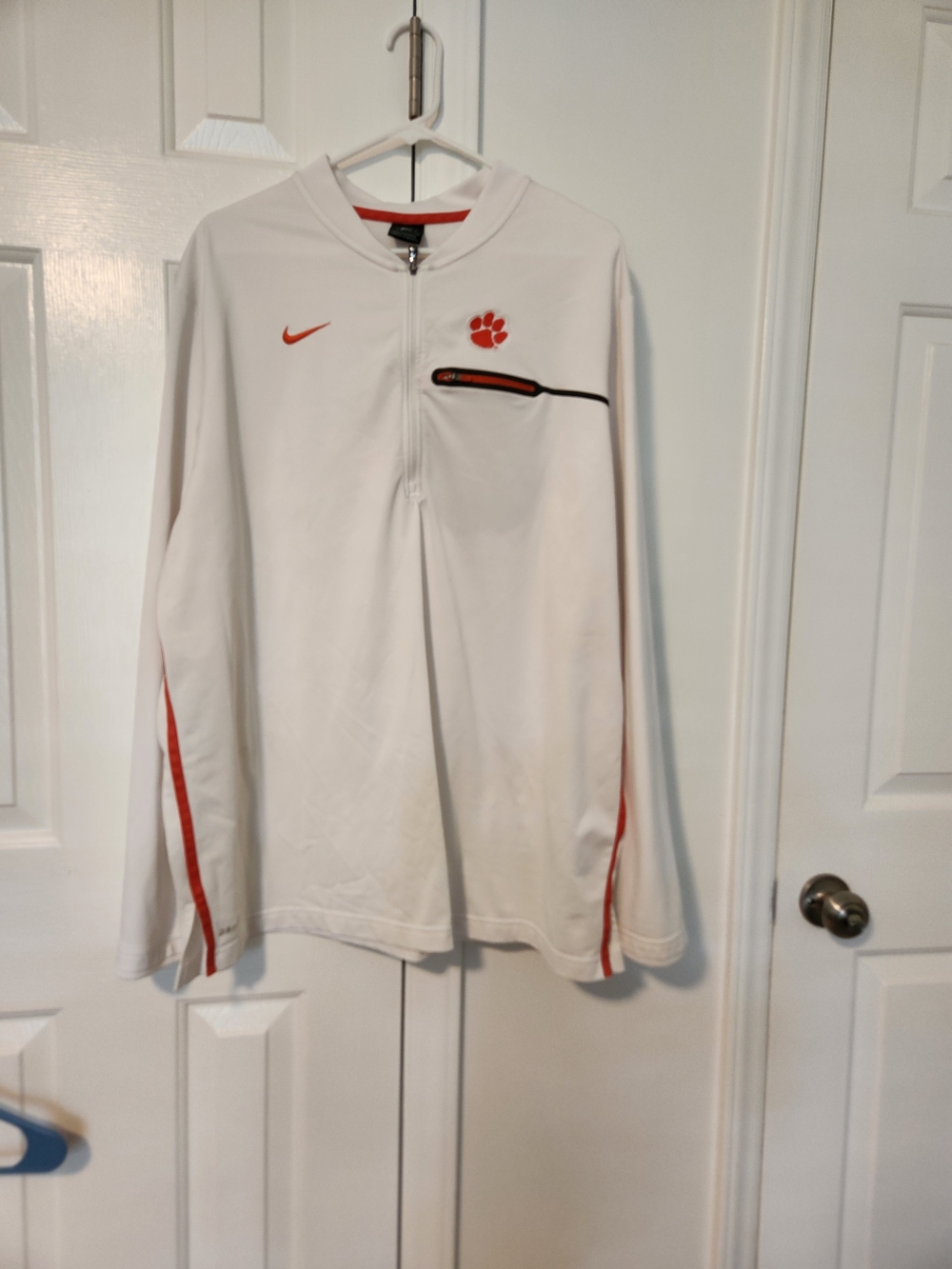 Nike Clemson White Pullover with Orange Accents and Paw Logo